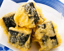 Deep-fried seaweed-wrapped camembert cheese