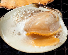 Grilled live hard clams with the shell