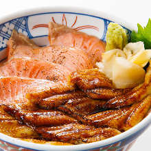 Seared salmon and conger eel rice bowl