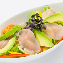 Raw ham and avocado salad