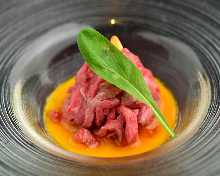 Premium rare Wagyu beef tartare Premium rare Wagyu beef tartare