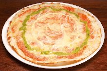 Spicy cod roe and avocado pizza