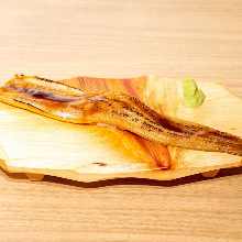 Nigirizushi topped with big-sized conger eel (anago)