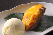 Sweet potato with vanilla ice cream