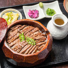 Beef tongue rice bowl meal