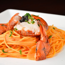 Tomato cream sauce pasta with shrimp