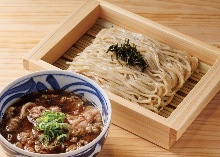 Meat ramen noodles with dipping soy sauce flavor