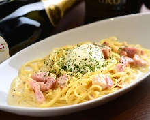 Carbonara with soft boiled egg