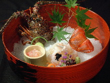 Live spiny lobster sashimi