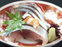 Japanese pickled mackerel sashimi