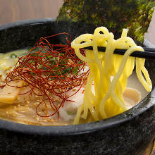 Chinese noodles in cloudy white bone broth