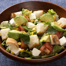 Tomato and avocado cheese baguette salad