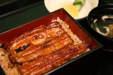 Eel served over rice in a lacquered box