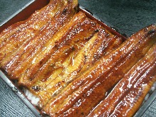 Premium eel served over rice in a lacquered box