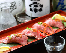 Seared ichibo (rump cap) sushi