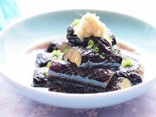 Chilled fried eggplant in broth