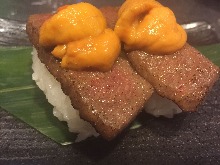 Beef nigiri sushi