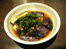 Deep-fried eggplant in broth