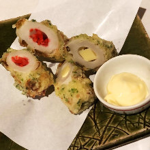 Seaweed-wrapped and fried fish paste tube
