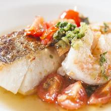 Sauteed Japanese sea bass with tomato and herb sauce