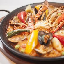 Seafood and chicken paella