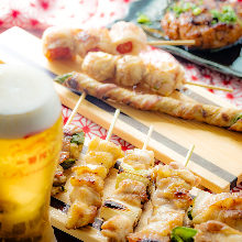 Assorted grilled chicken skewers