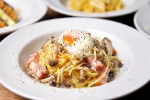 Carbonara with soft boiled egg