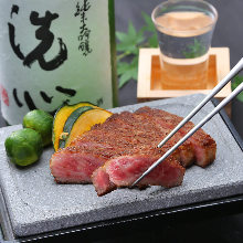 Grilled Wagyu beef on lava