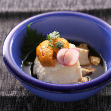 Chilled tofu topped with uni (sea urchin)