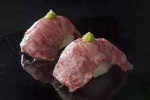 Beef nigiri sushi