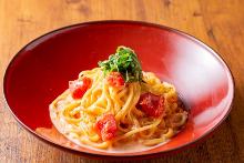 Pasta with mentaiko (marinated cod roe) cream sauce