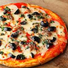 Anchovy and black olive pizza