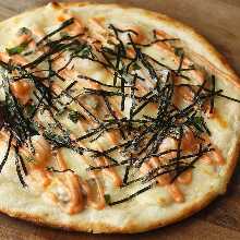 Salted roe and potato pizza