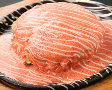 Spicy marinated cod roe, mochi, and cheese okonomiyaki