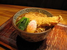 Shrimp tempura on buckwheat noodles