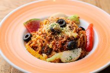 Spaghetti Bolognese with Minced Meat and Grilled Eggplant