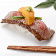 Wagyu beef rare steak nigiri