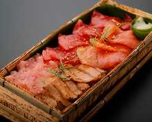 Super Rich Assortment of Seasoned Wild Bluefin Tuna Bento (Box sushi)