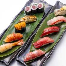 8 pieces of Edomae Sushi & Bluefin Tuna Roll half size