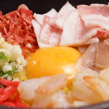 Pork and shrimp okonomiyaki