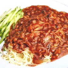 Chinese noodles topped with ground pork