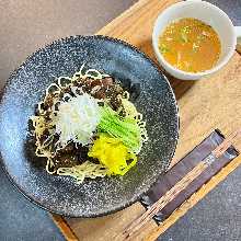 Chinese noodles topped with ground pork