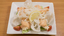 Fried shrimp dressed with mayonnaise