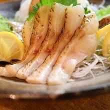 Seared rosy seabass sashimi