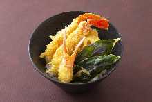 Crab and vegetable tempura rice bowl