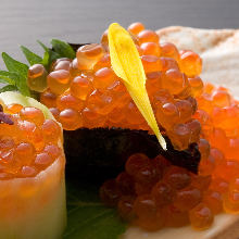Salmon roe gunkan sushi rolls