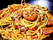 Tomato cream sauce pasta with shrimp