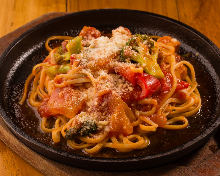 Rice flour Napolitan served on a hot plate