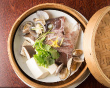 Sea bream collar meat and Manila clams steamed with sake