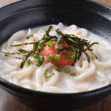 Udon with creamy broth and spicy cod roe
